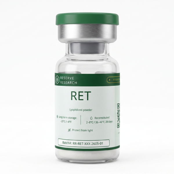 Reserve Research Retatrutide lyophilized powder vial, research-grade triple hormone receptor agonist