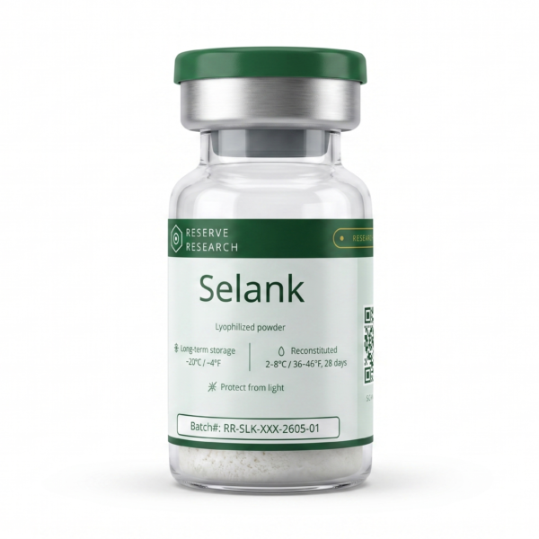 Reserve Research Selank lyophilized powder vial, research-grade peptide for laboratory use