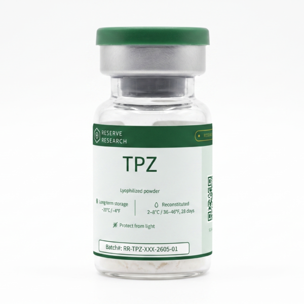 Reserve Research Tirzepatide lyophilized powder vial, research-grade GIP/GLP-1 receptor agonist