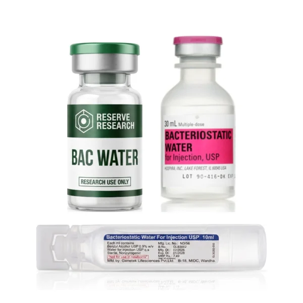 Bacteriostatic water: 3 mL vial, 30 mL Hospira vial and 10 mL ampoule